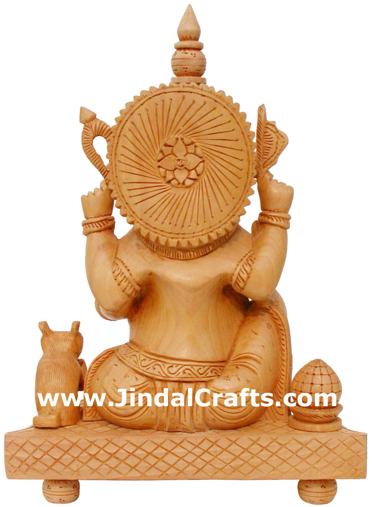 Wood Sculpture Handcarved Ganesha Statuette Indian Art