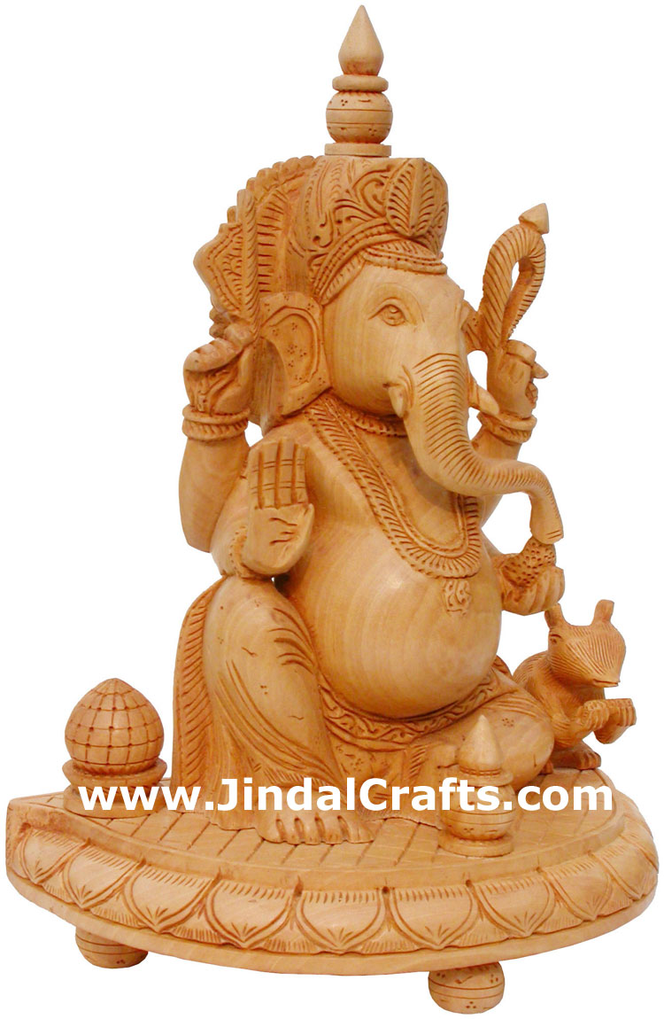 Wood Sculpture Handcarved Ganesha Statuette Indian Art