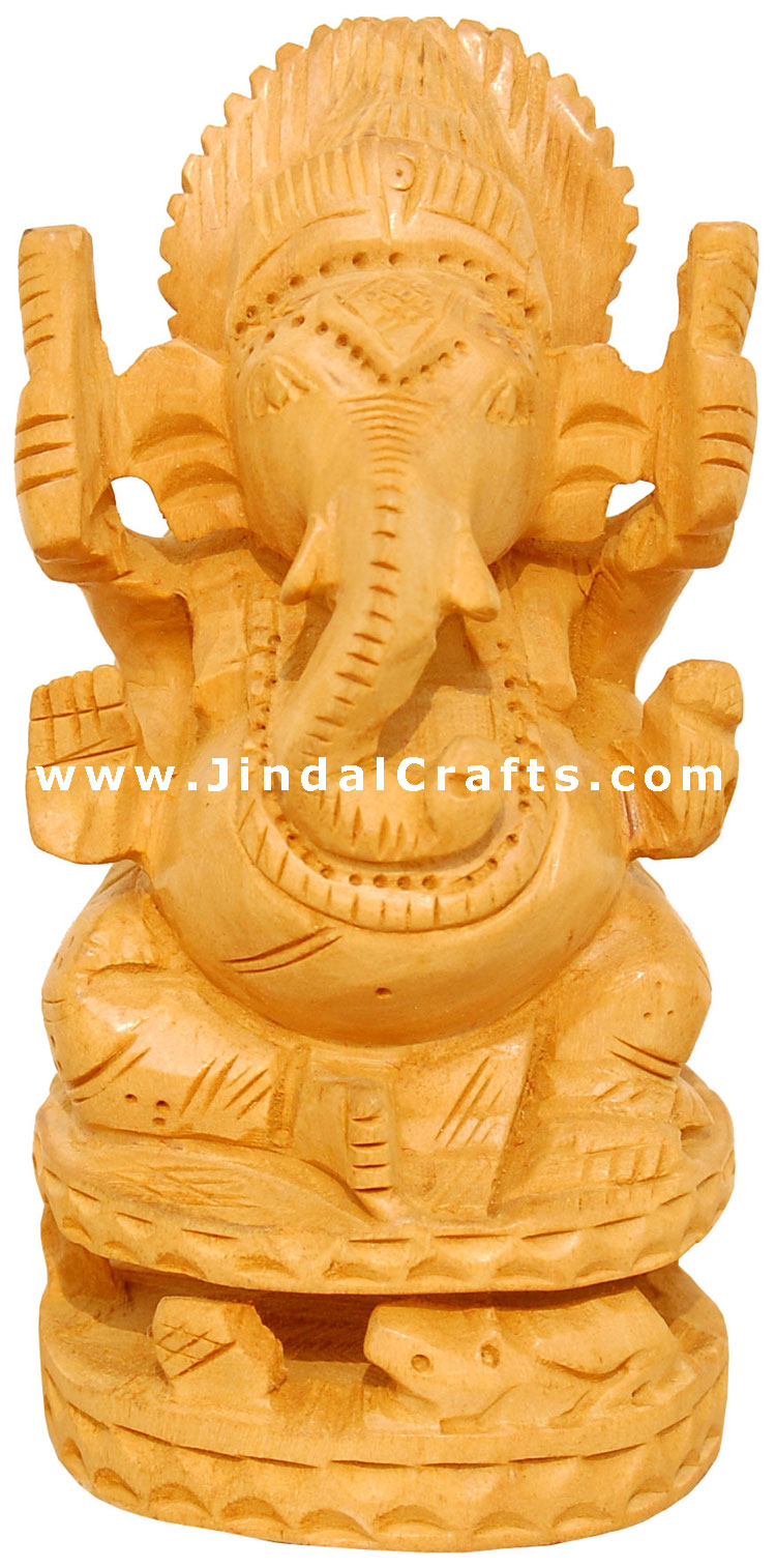 Handcrafted Wooden Ganesha Indian Religious Sculptures