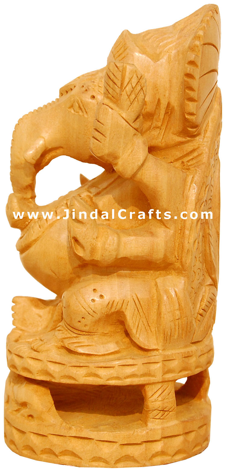 Handcrafted Wooden Ganesha Indian Religious Sculptures