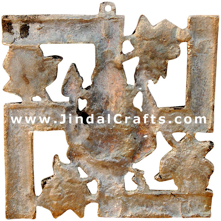 Ganesha with Swastic Symbol - White Metal Artifact