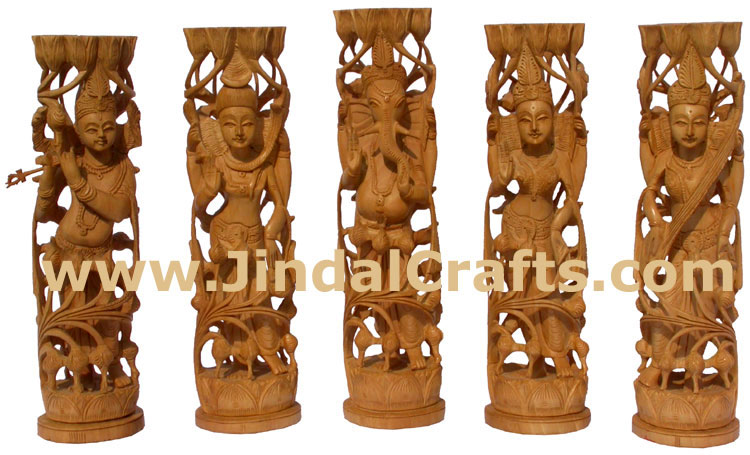 Wood Sculpture Lord Ganesha Figureine Hand Work India
