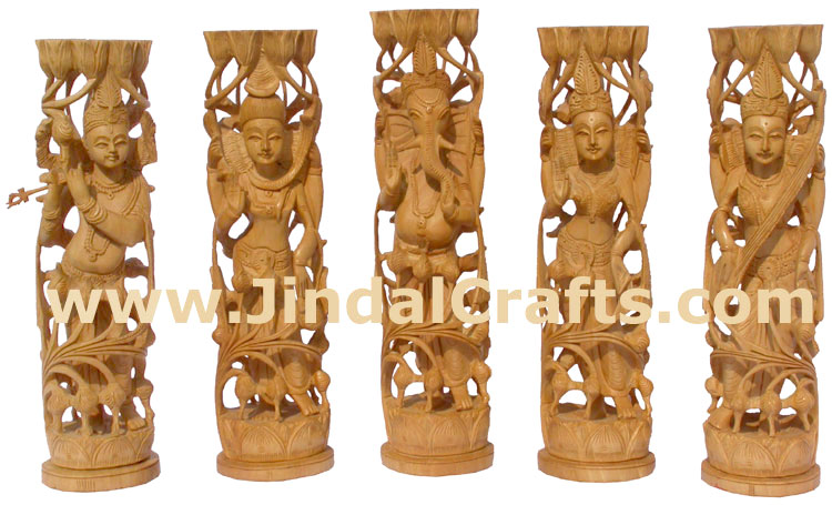 Wooden Hand Carved Sculpture Lord Krishna Statuette Hindu Religious Handicrafts
