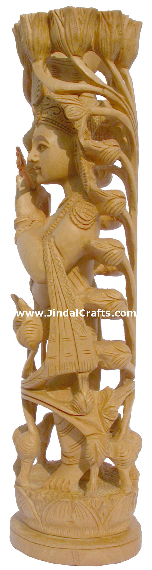 Wooden Hand Carved Sculpture Lord Krishna Statuette Hindu Religious Handicrafts