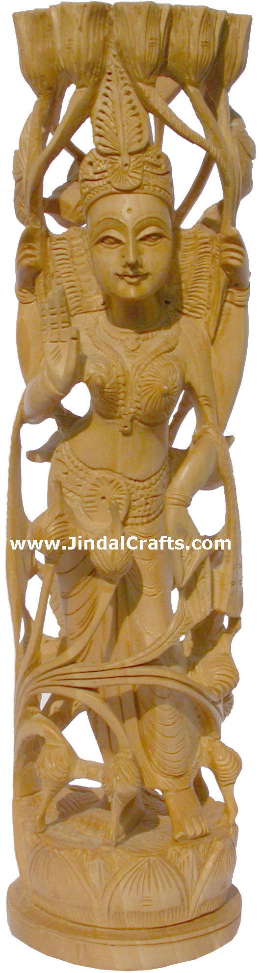 Wooden Sculpture Goddess Lakshmi Handcarved Hindu India Carving Art Craft Novica