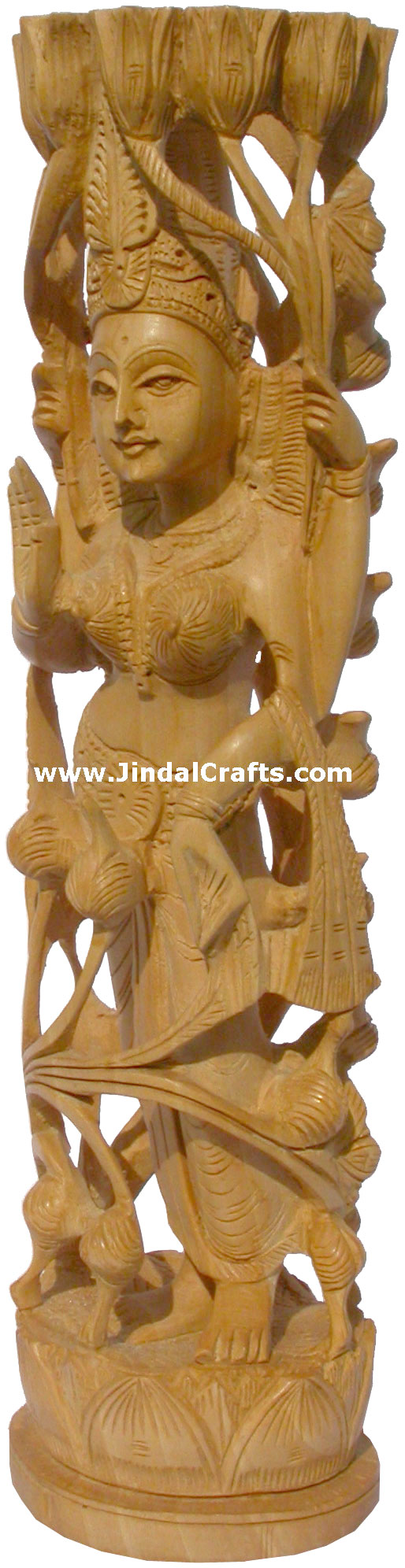 Wooden Sculpture Goddess Lakshmi Handcarved Hindu India Carving Art Craft Novica