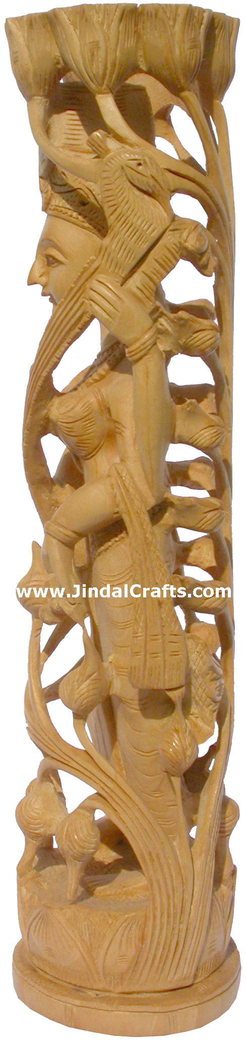 Wood Sculpture Goddess Saraswati Figure Indian Hindu Religious Artifacts Novica