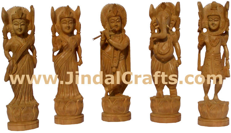 Handmade Wood Sculpture Lord Krishna Hindu Religious Art India God Idols Statues