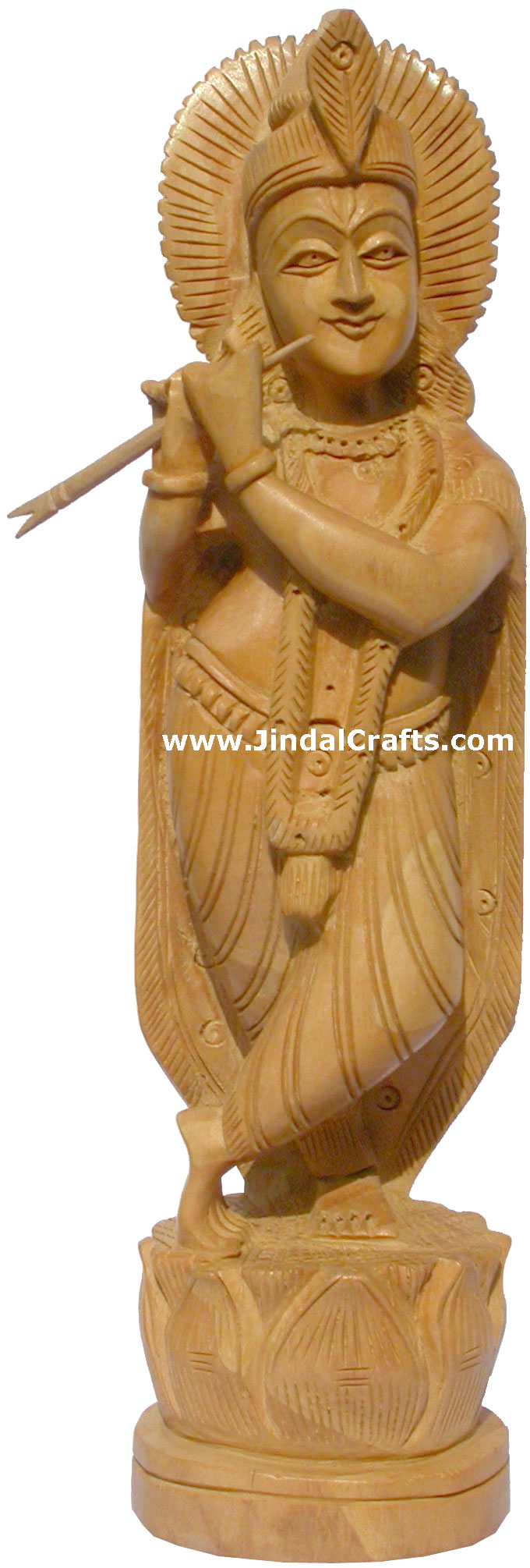 Handmade Wood Sculpture Lord Krishna Hindu Religious Art India God Idols Statues