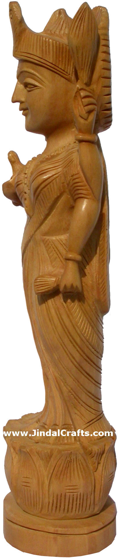 Wooden Goddess Laxmi Handcarved Statue Hinduism Carving Art Indian Handicrafts
