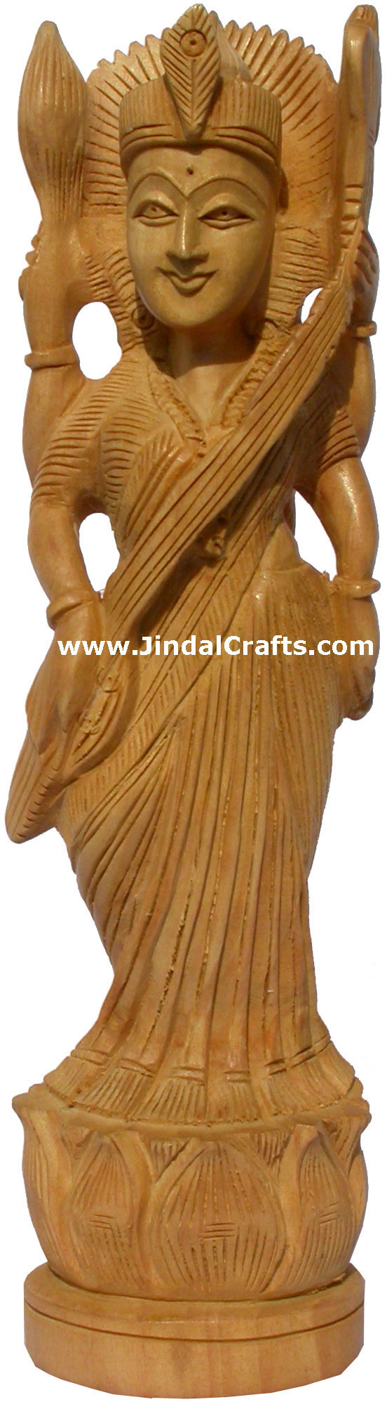 Handmade Sculpture Goddess Saraswati Hindu Art India Statue Wooden Idol Souvenir