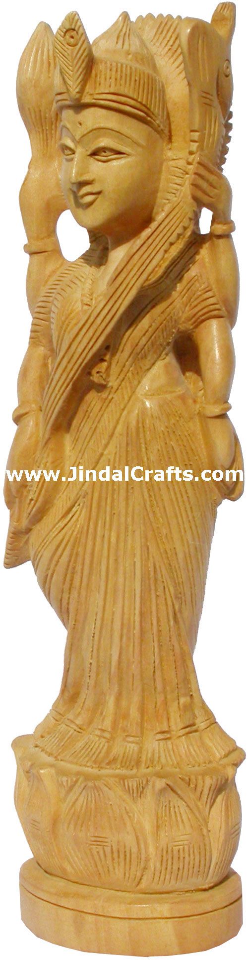 Handmade Sculpture Goddess Saraswati Hindu Art India Statue Wooden Idol Souvenir