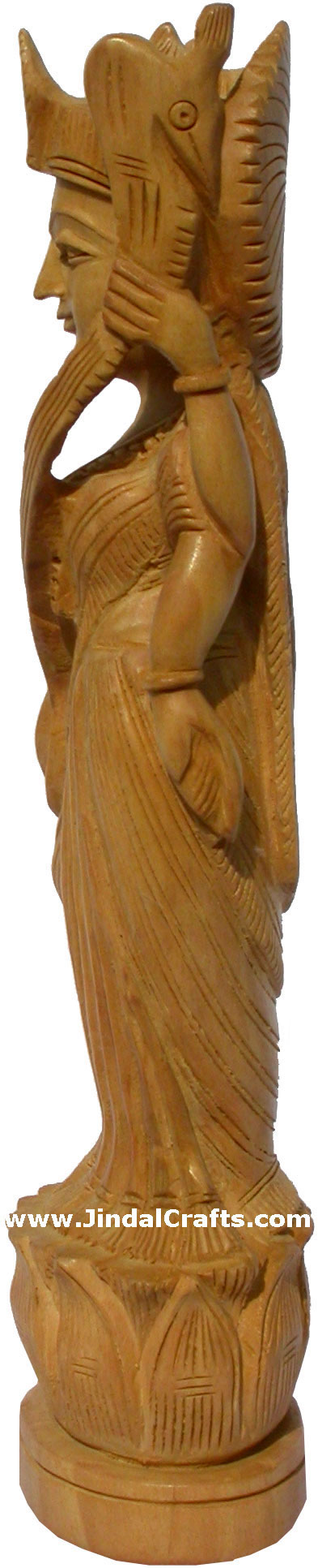 Handmade Sculpture Goddess Saraswati Hindu Art India Statue Wooden Idol Souvenir