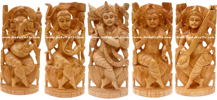 Handcrafted Wooden Ganesha Hindu Sculptures Art