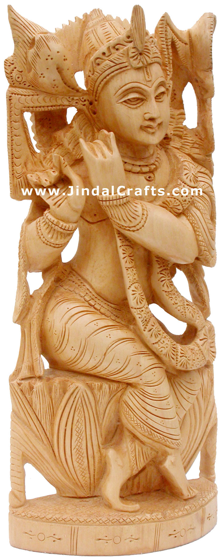 Handcrafted Wooden Krishna Hindu Sculptures Art