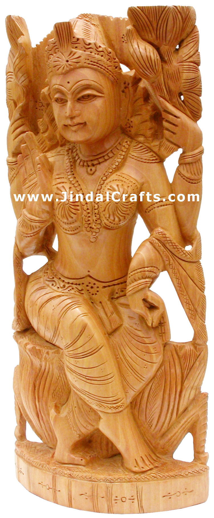 Handcrafted Wooden Goddess Lakshmi Hindu Sculpture Art