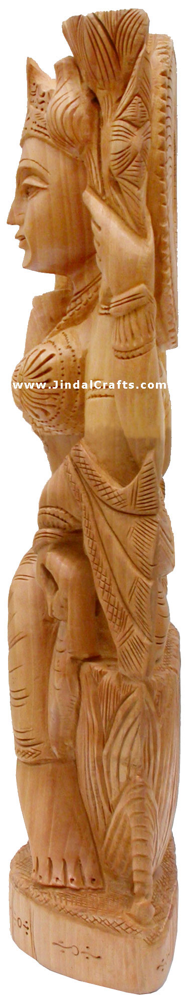 Handcrafted Wooden Goddess Lakshmi Hindu Sculpture Art