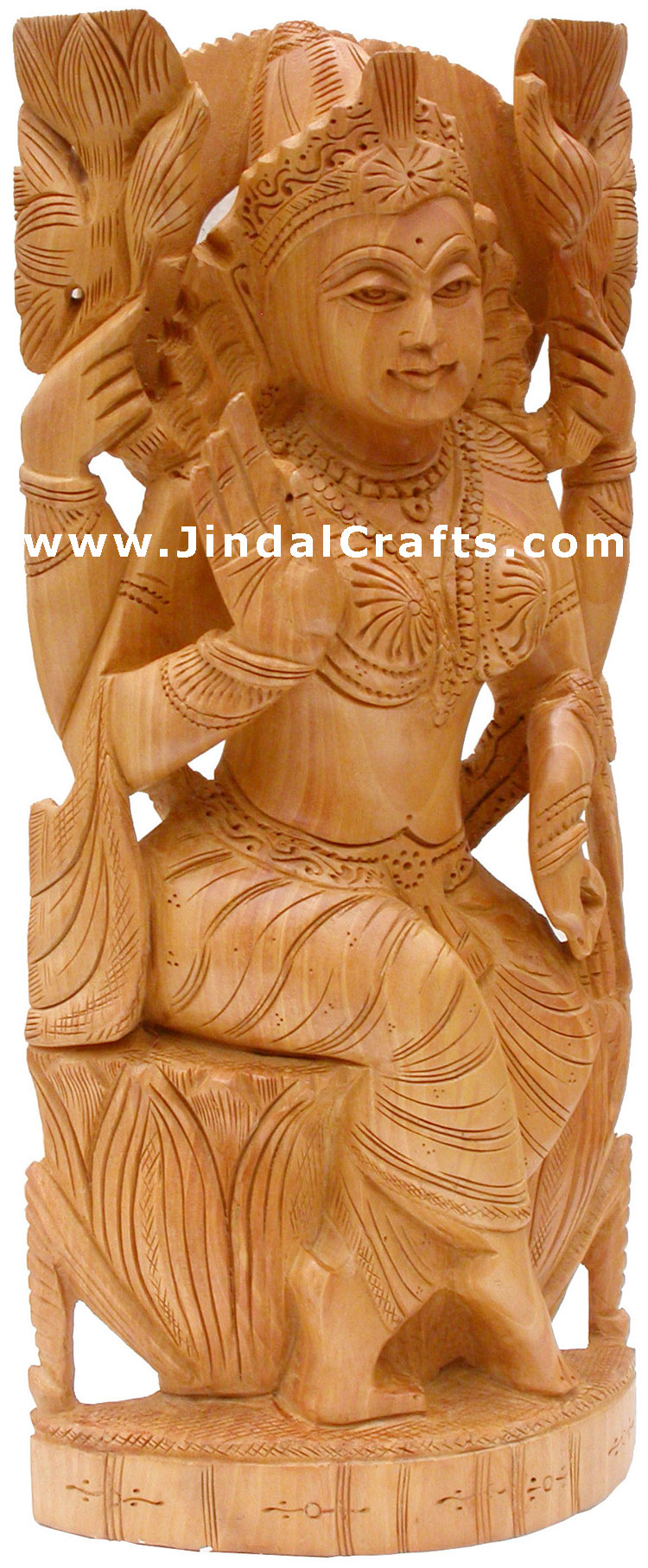 Handcrafted Wooden Goddess Lakshmi Hindu Sculpture Art