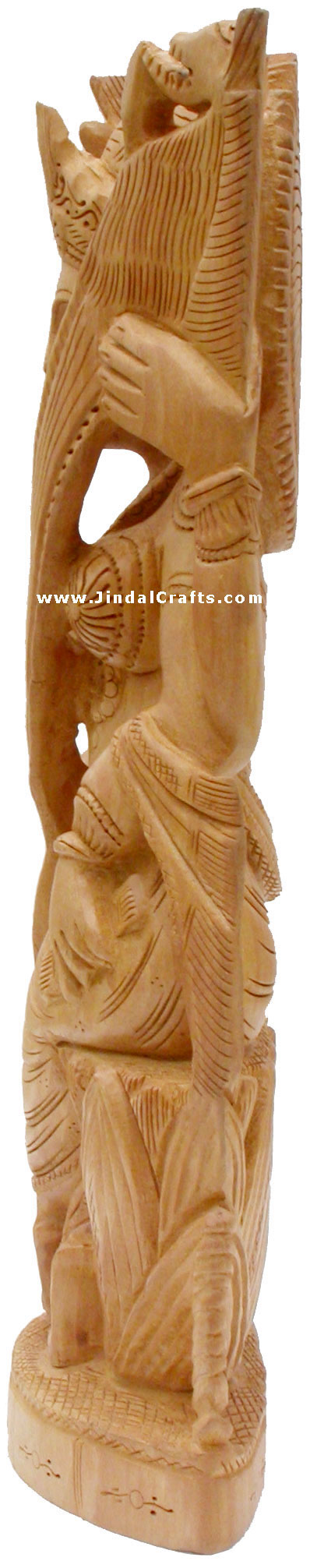 Handcrafted Wooden Goddess Saraswati Hindu Figurine Art