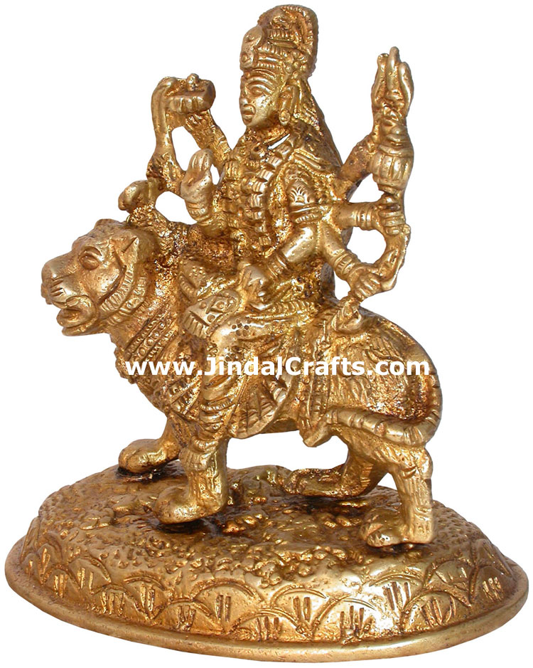 Hindu Deities Goddess Durga with Lion India Carving Art