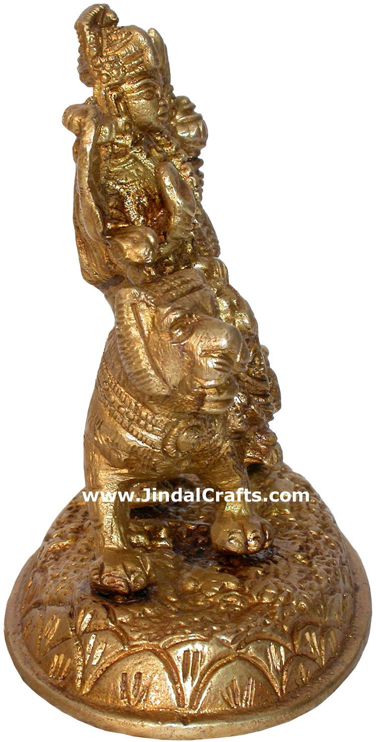 Hindu Deities Goddess Durga with Lion India Carving Art
