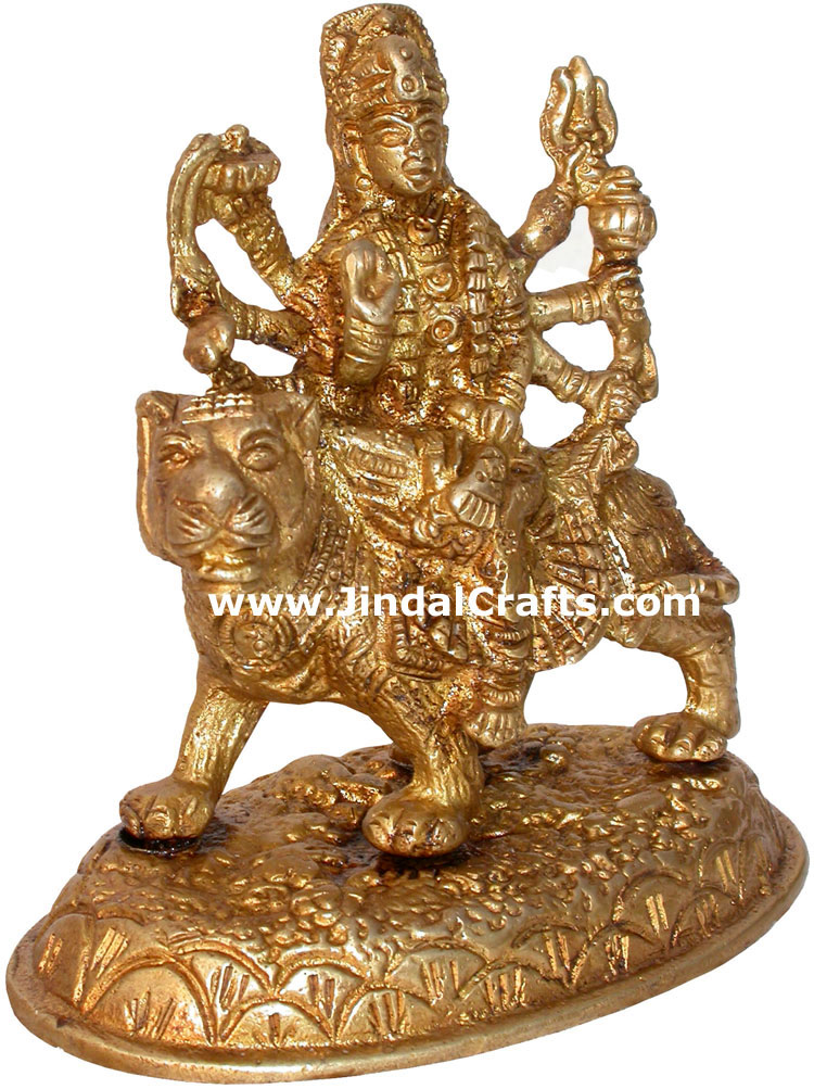 Hindu Deities Goddess Durga with Lion India Carving Art