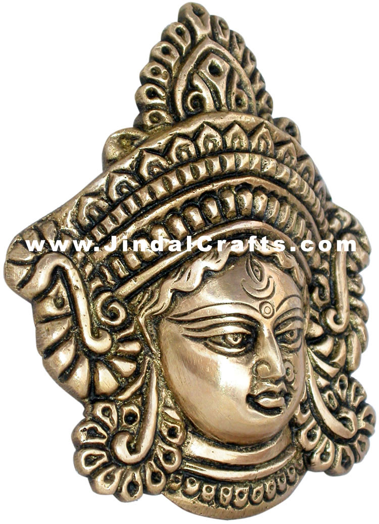 Durga Face Wall Hanging Indian Goddess Brass Sculpture
