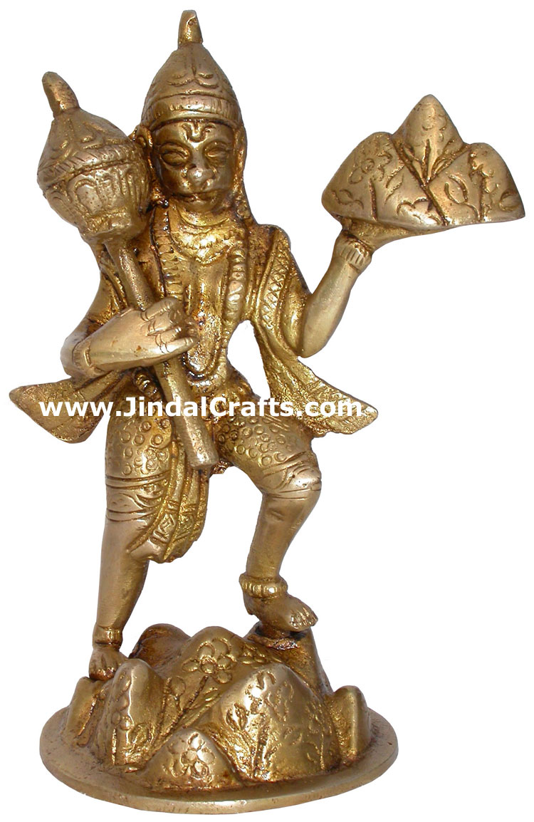 Hindu Deities Veer Hanuman India Brass Carving Artefact