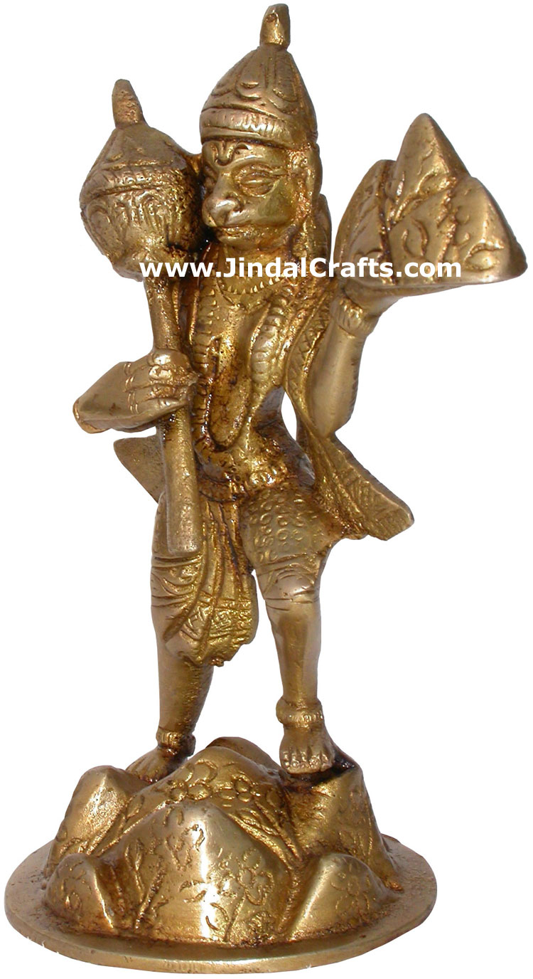 Hindu Deities Veer Hanuman India Brass Carving Artefact