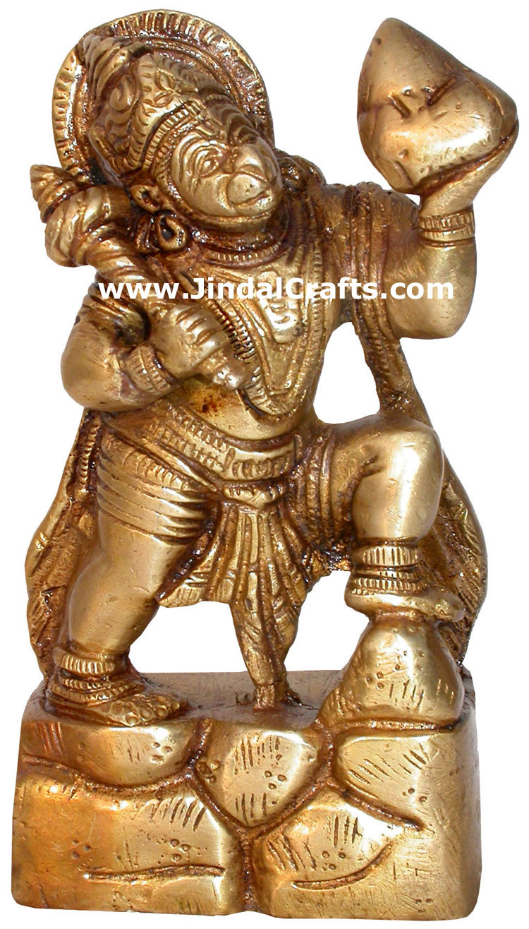Hindu Deities Veer Hanuman India Brass Carving Artefact