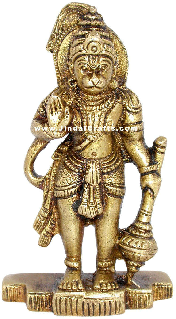 Lord Hanuman Indian God Brass Sculpture Hand Crafted