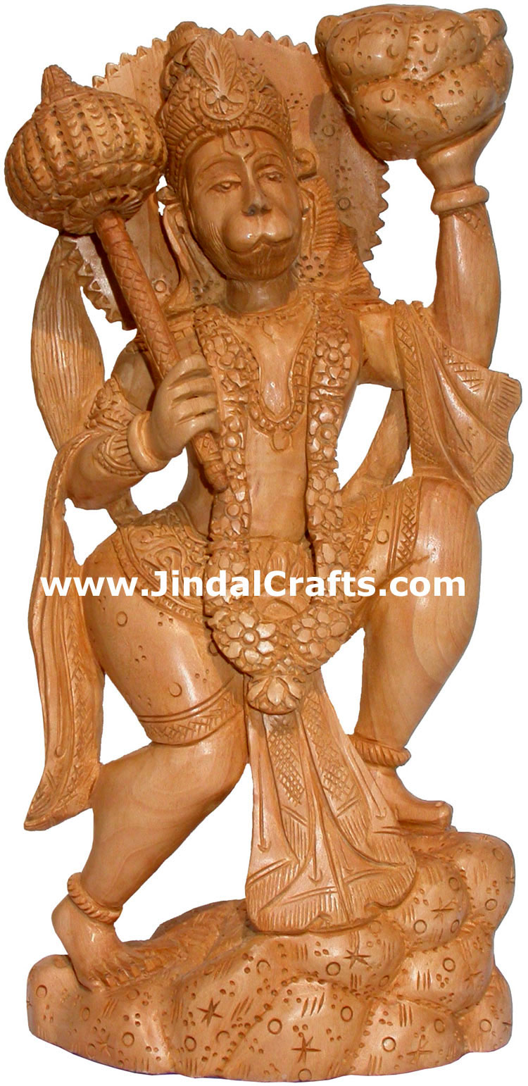 Hand Carved Wooden Hanumaan Figure Indian Art