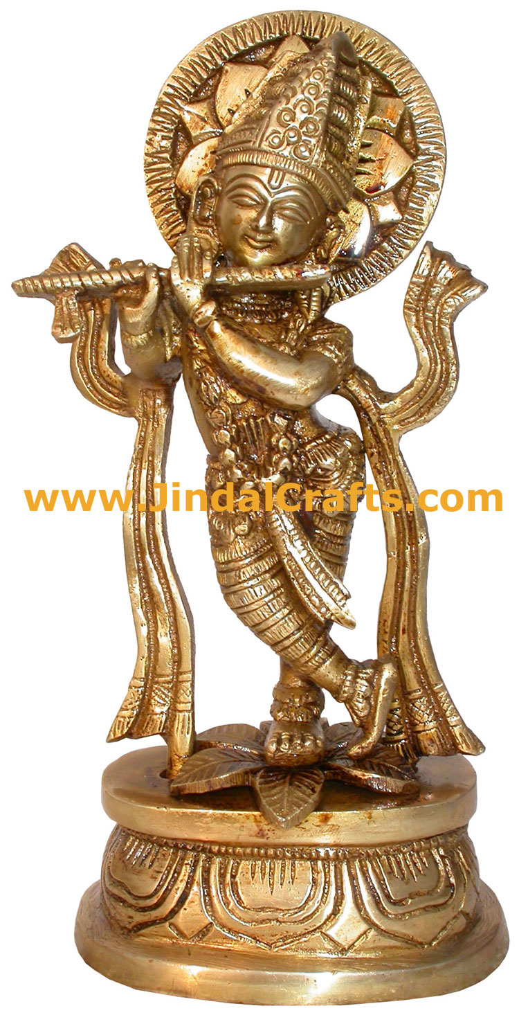 Hindu Deities Lord Krishna India Brass Carving Artefact
