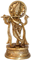 Hindu Deities Lord Krishna India Brass Carving Artefact