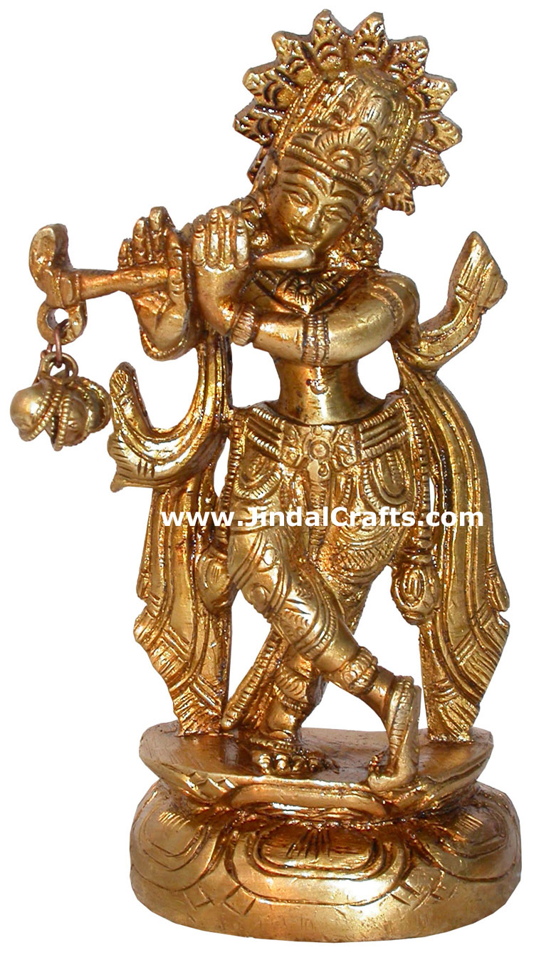 Hindu Deities Lord Krishna India Brass Carving Artefact