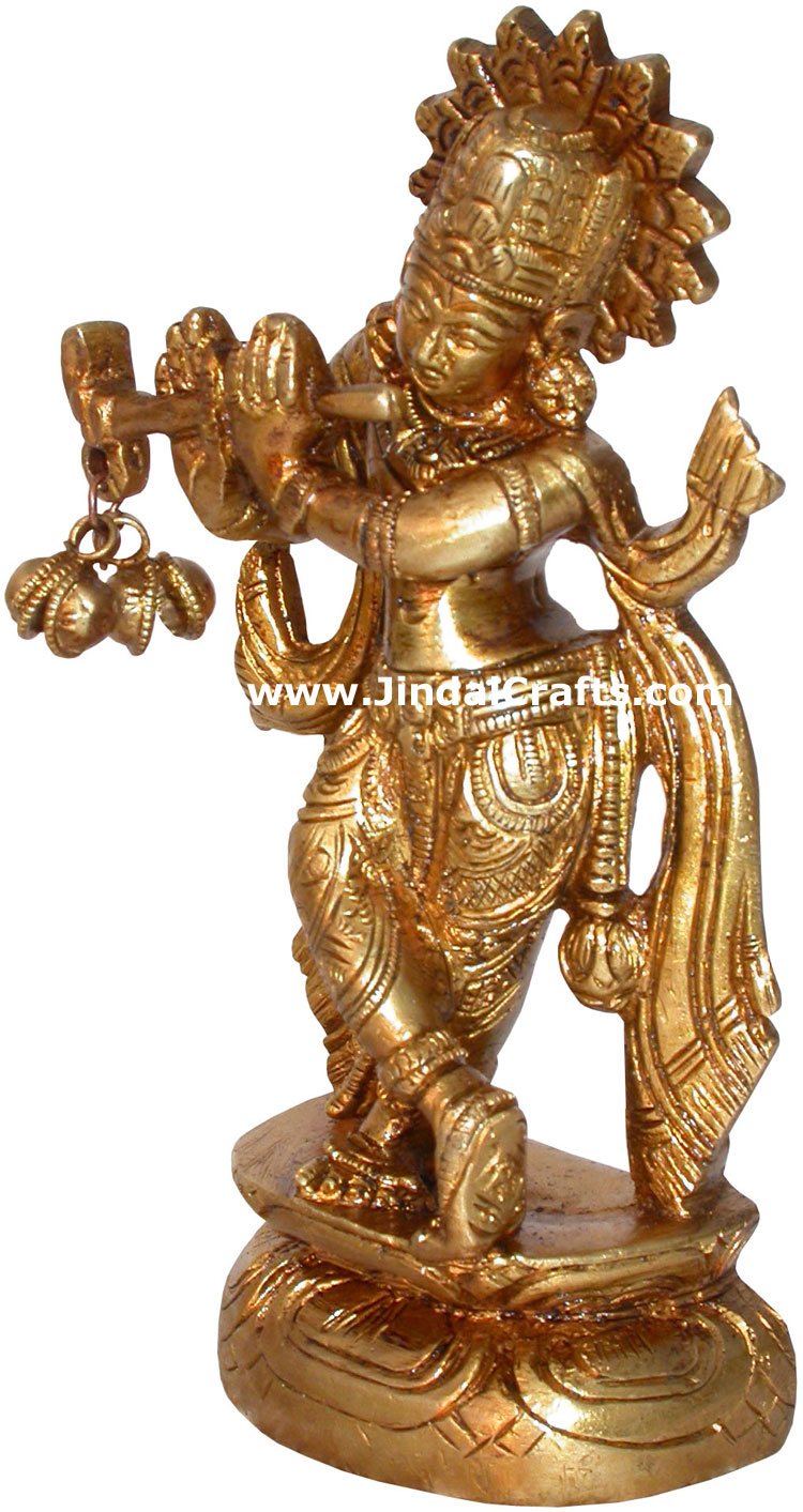 Hindu Deities Lord Krishna India Brass Carving Artefact