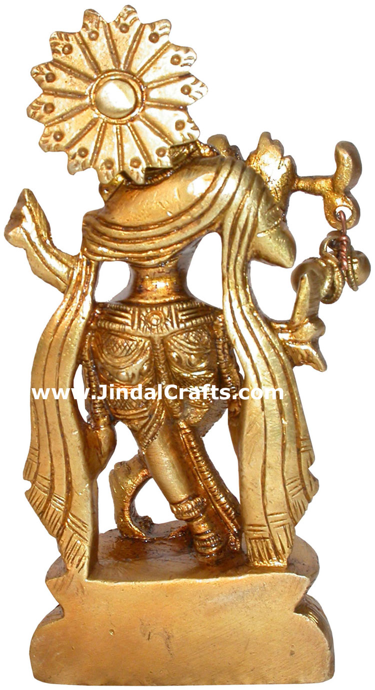 Hindu Deities Lord Krishna India Brass Carving Artefact