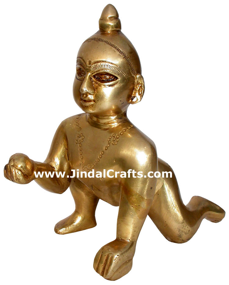 Hindu Deities Lord Krishna India Brass Carving Artefact
