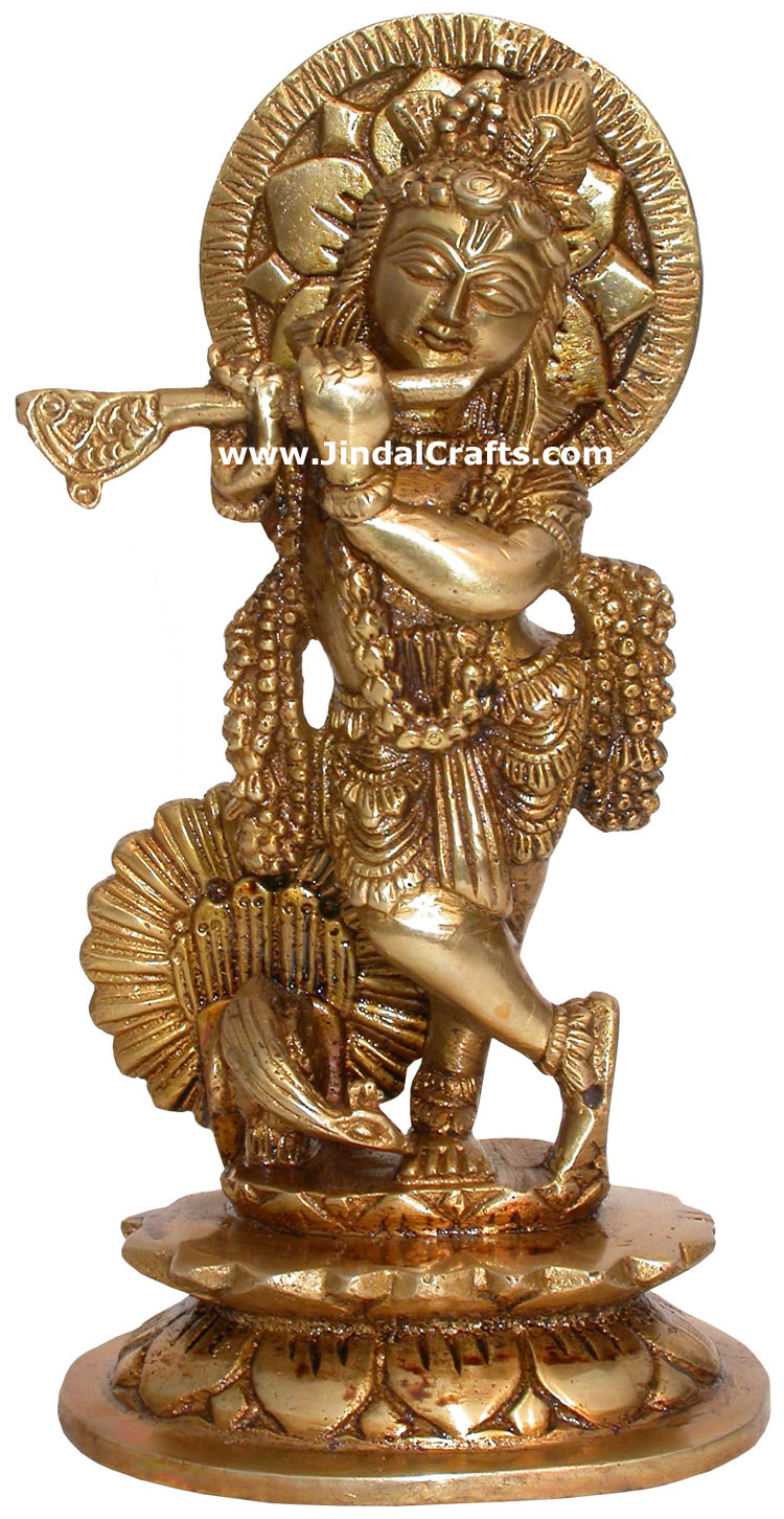 Hindu Deities Lord Krishna India Brass Carving Artefact