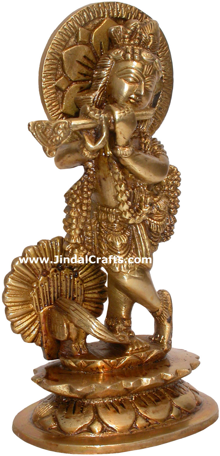 Hindu Deities Lord Krishna India Brass Carving Artefact