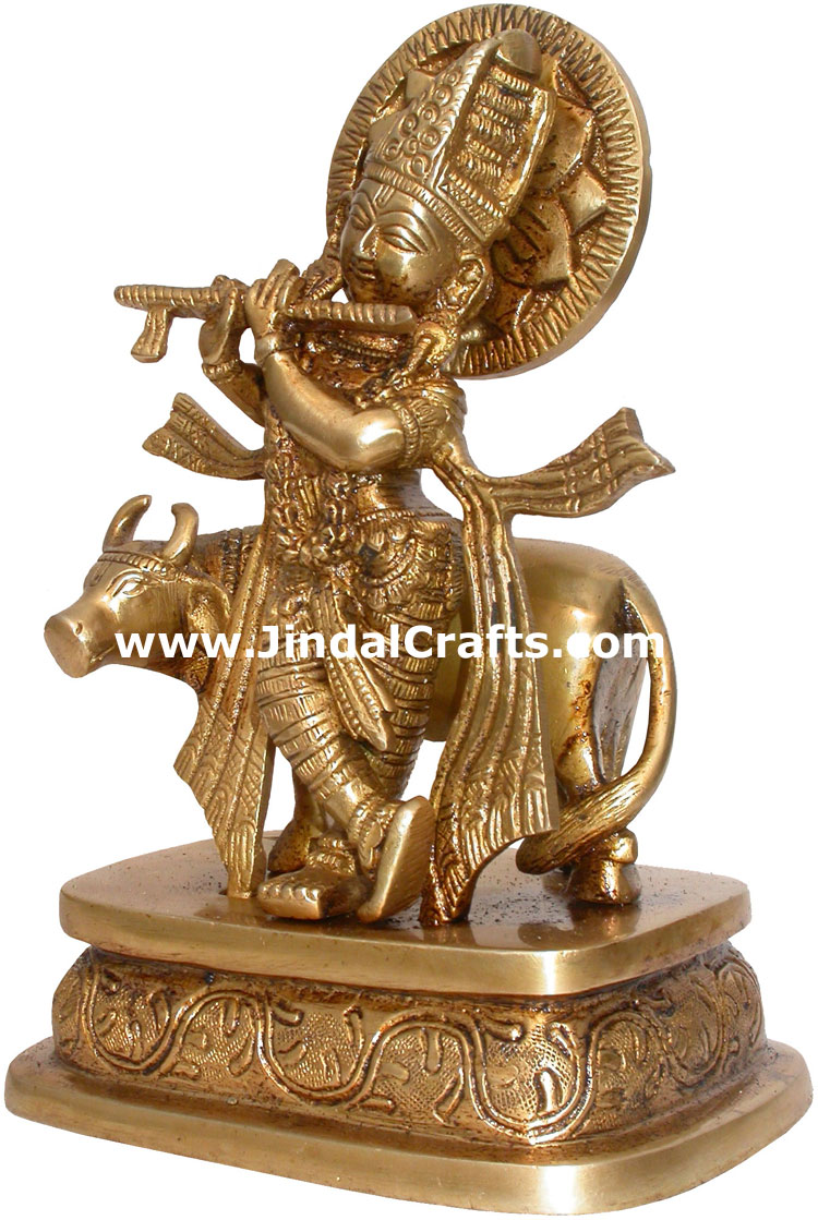 Hindu Deities Lord Krishna India Brass Carving Artefact