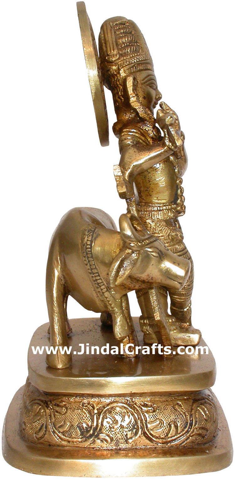 Hindu Deities Lord Krishna India Brass Carving Artefact