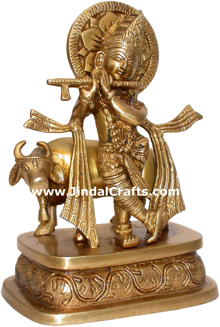 Hindu Deities Lord Krishna India Brass Carving Artefact