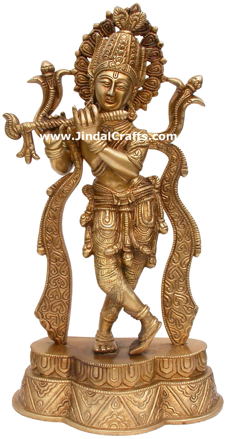 Hindu Deities Lord Krishna India Brass Carving Artefact