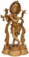 Hindu Deities Lord Krishna India Brass Carving Artefact