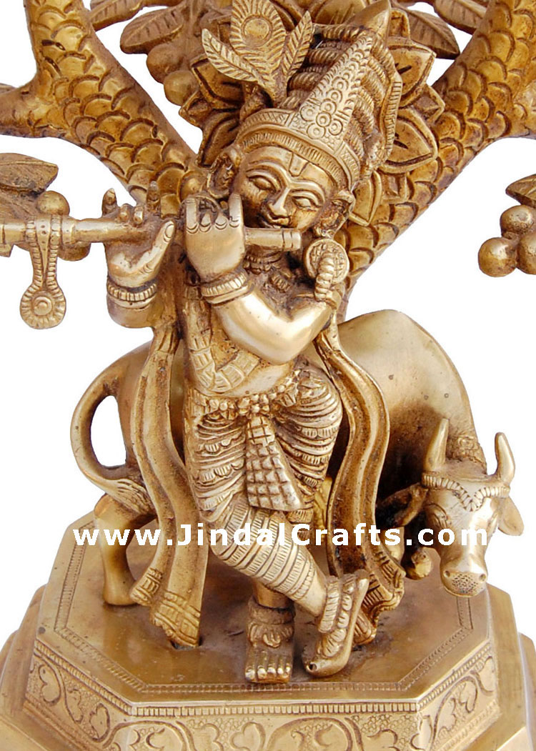 Lord Krishna - Brass Made Hindu God Religious Statue