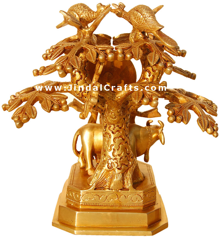 Lord Krishna Playing Flute Under Kadam Tree with Cow