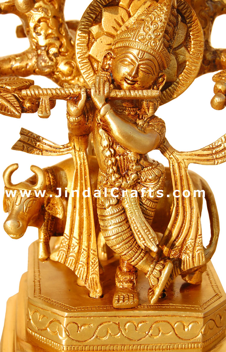 Lord Krishna Playing Flute Under Kadam Tree with Cow