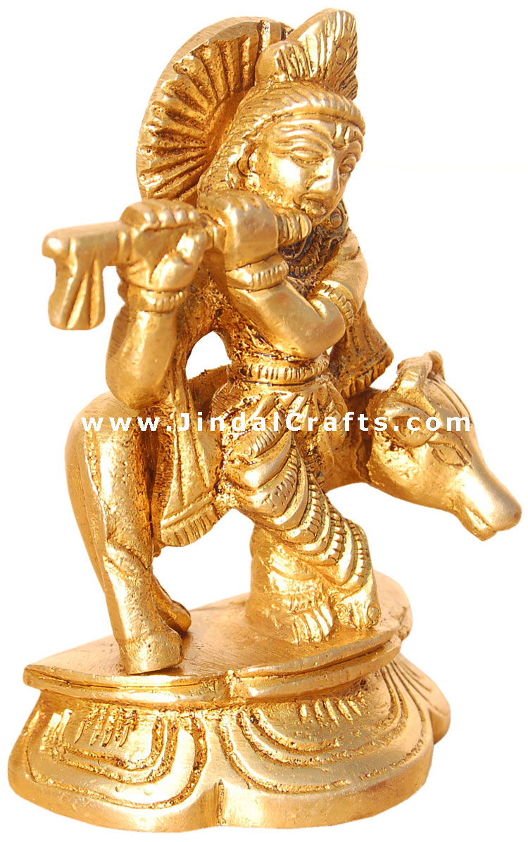 Lord Krishna in Happy Mood - Brass Made Hindu Sculpture