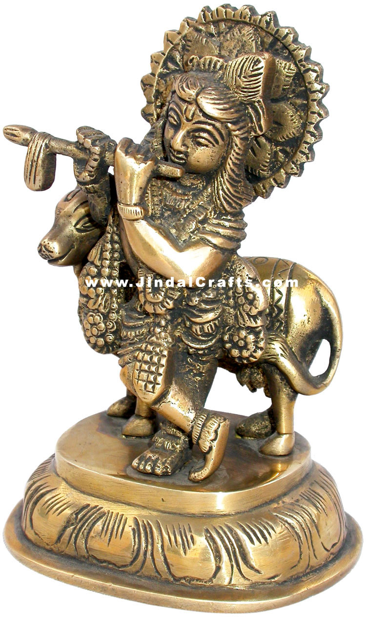 Lord Krishna Indian God Religious Sculpture Brass India
